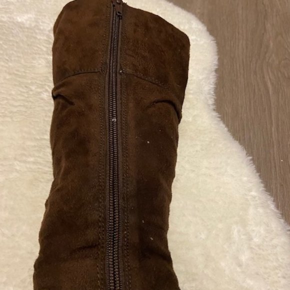 Brown Suede Tall Wedge Boots - Picture 5 of 7